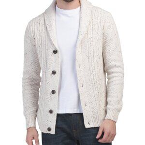 NEW RORIE WHELAN men Cardigan Sweater With Cable Knit Details White/Brown 362tn